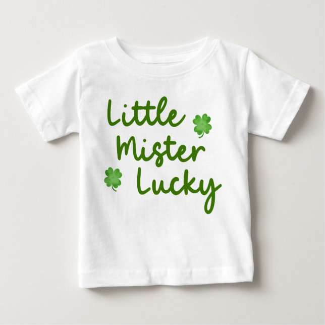 Little Mister Lucky St Patrick's Day Green Clover Baby T-Shirt (Front)