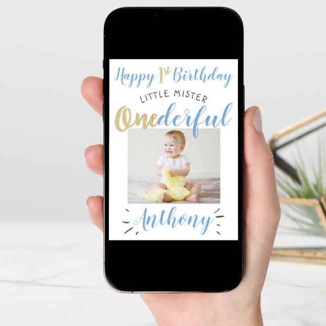 Little Mister Onederful 1st Birthday Photo Card (Front Digital)