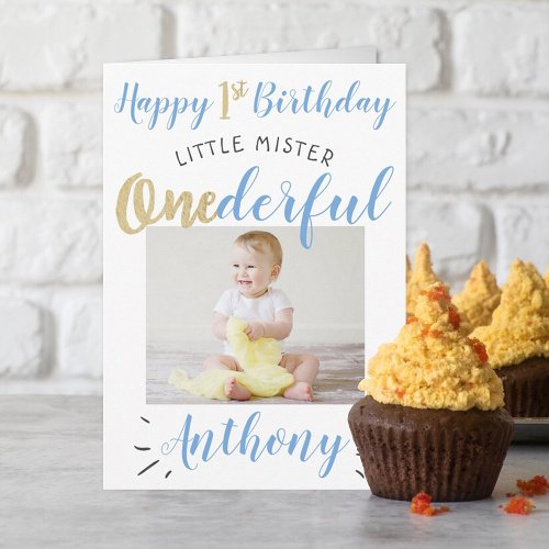 Little Mister Onederful 1st Birthday Photo Card