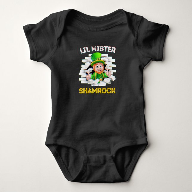 Little Mister Shamrock Irish Baby Boy Leprechaun Baby Bodysuit (Front)