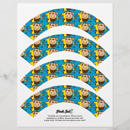 Little Monkey 1st Birthday Boy Cupcake Wrappers (Front)