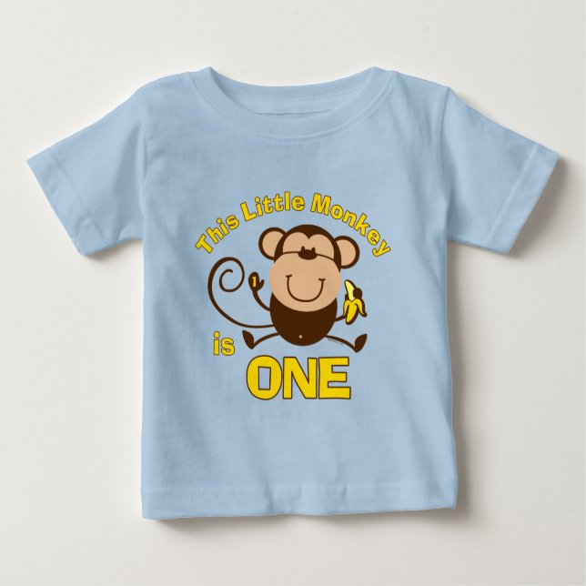 Little Monkey 1st Birthday Boy Custom Baby T-Shirt (Front)