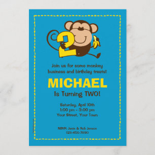 Little Monkey 2nd Birthday Boy Custom Invitations