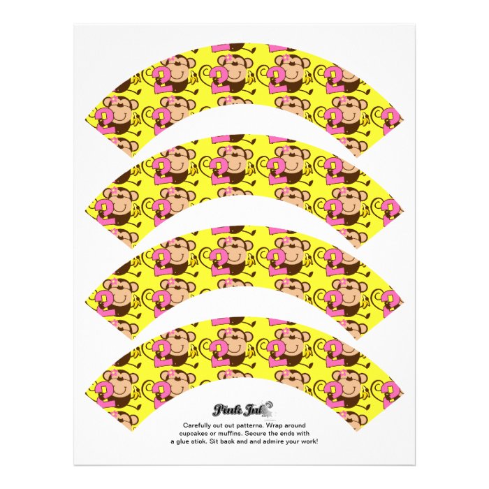 Little Monkey 2nd Birthday Girl Cupcake Wrappers Customized Letterhead