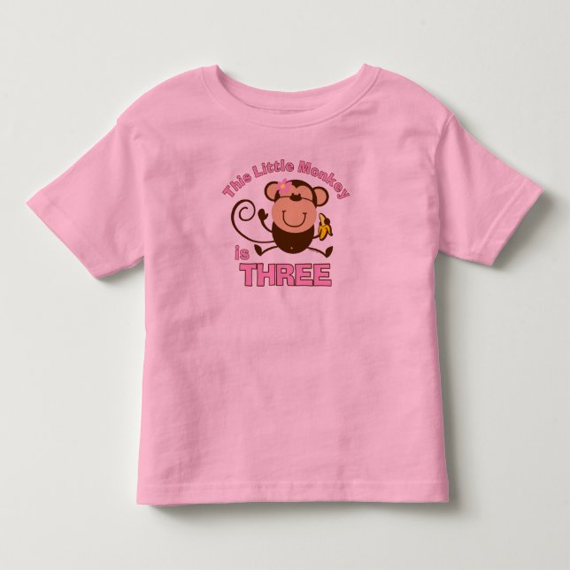 Little Monkey 3rd Birthday Girl Toddler T-shirt (Front)
