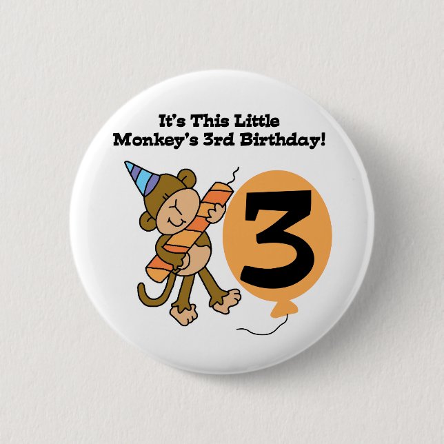 Little Monkey 3rd Birthday Tshirts and Gifts Button (Front)