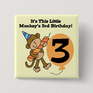 Little Monkey 3rd Birthday Tshirts and Gifts Button