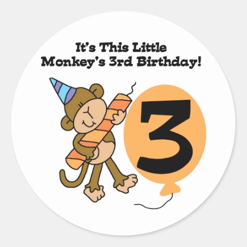 Little Monkey 3rd Birthday Tshirts and Gifts Classic Round Sticker