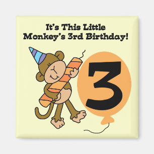 Little Monkey 3rd Birthday Tshirts and Gifts Magnet
