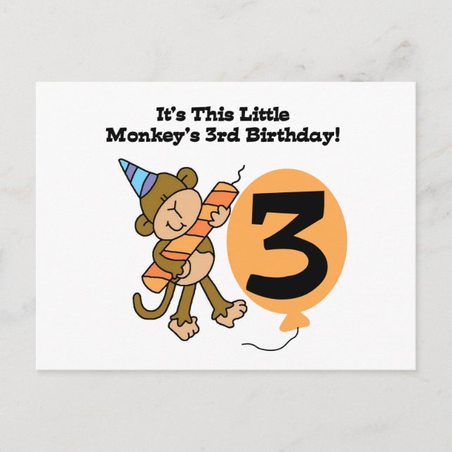 Little Monkey 3rd Birthday Tshirts and Gifts Postcard (Front)