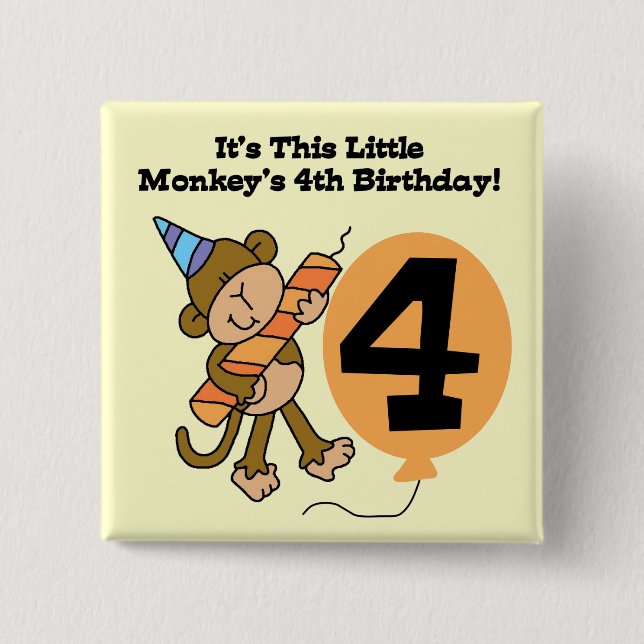 Little Monkey 4th Birthday Tshirts and Gifts Button (Front)