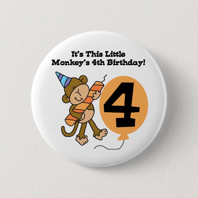 Little Monkey 4th Birthday Tshirts and Gifts Button (Front)