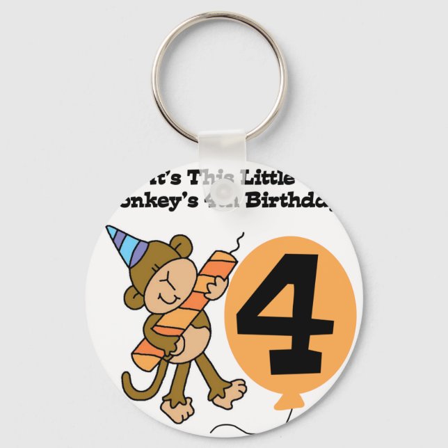 Little Monkey 4th Birthday Tshirts and Gifts Keychain (Front)
