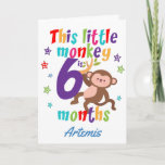 Little Monkey 6 Month Birthday Card<br><div class="desc">A special 6 month birthday card! This bright fun half year birthday card features a cute little monkey, some pretty stars and colorful text. A cute design for someone who will be half a year old! Add the 6 month old child's name to the front of the card to customize...</div>