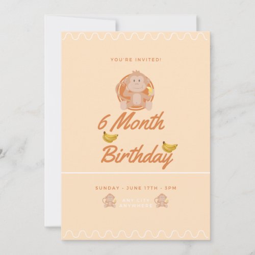 Little Monkey 6 Month Birthday Invitation