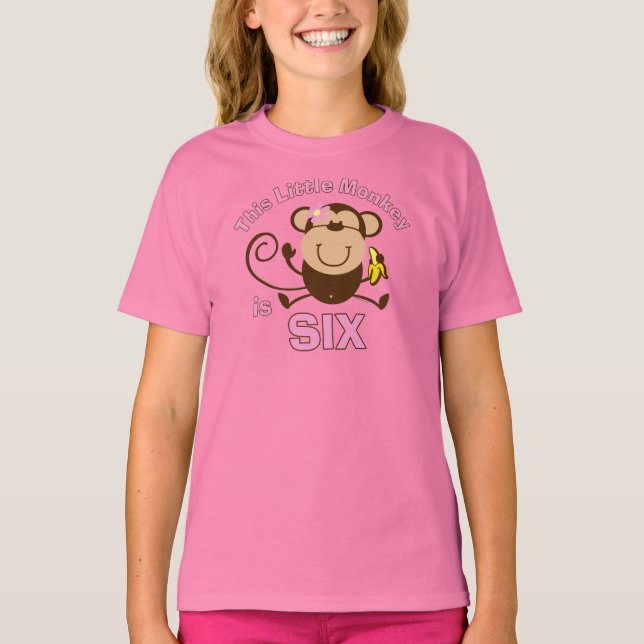 Little Monkey 6th Birthday Girl T-Shirt (Front)