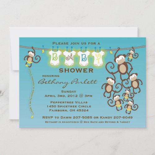 Little Monkey Baby Boy Shower Invitation