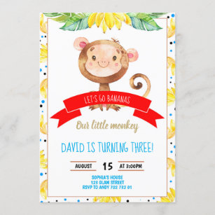 Little Monkey Bananas Jungle Boy Birthday Invitation