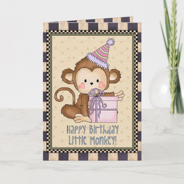 Little Monkey Birthday greeting card (Front)