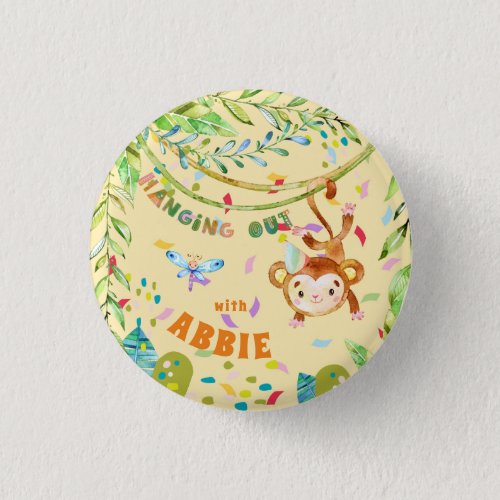 Little Monkey Birthday Hanging Out Button