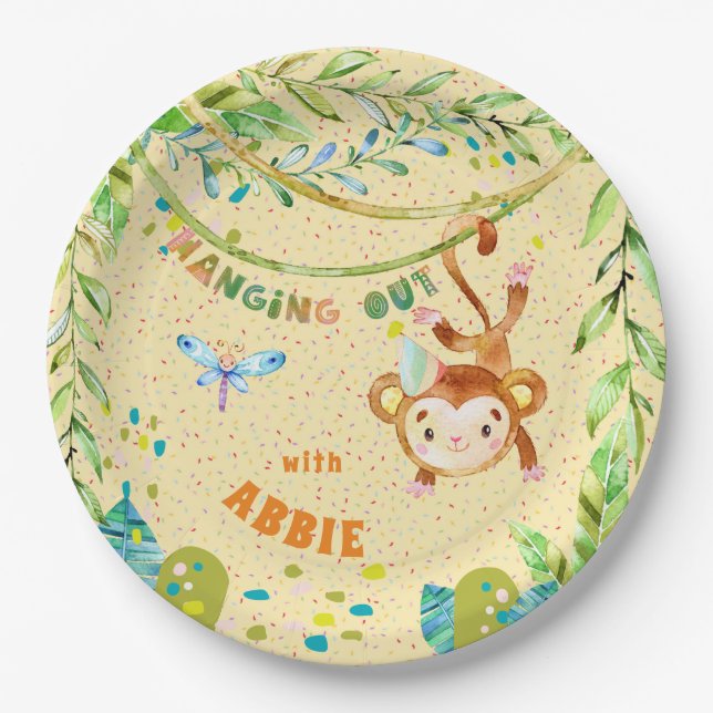 Little Monkey Birthday Hanging Out Paper Plates (Front)