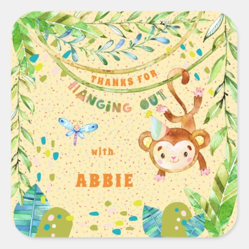 Little Monkey Birthday Hanging Out Square Sticker