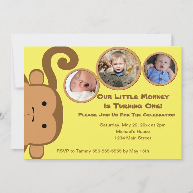 Little Monkey Birthday Party Invitation (Front)