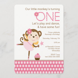 Little Monkey Birthday with Balerina Invitation