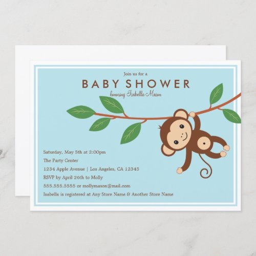 Little Monkey _ Blue  Baby Shower Invite