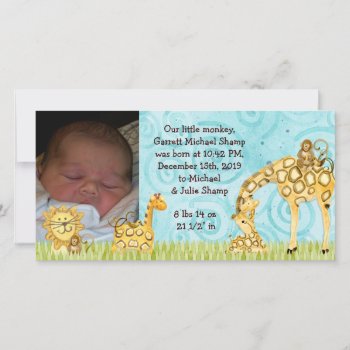 Little Monkey Boy Baby Birth Announcement by AudreyJeanne at Zazzle