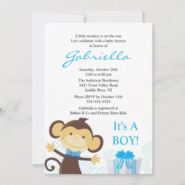 Little Monkey Boy Baby Shower Invitation (Front)