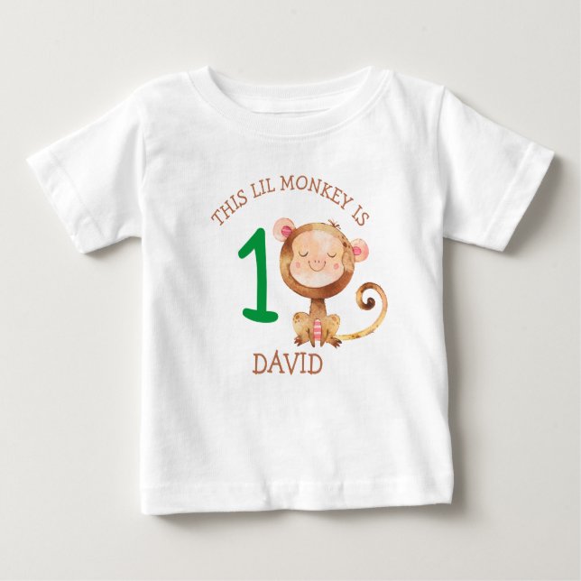 Little Monkey Boy First Birthday Outfit Baby T-Shirt (Front)
