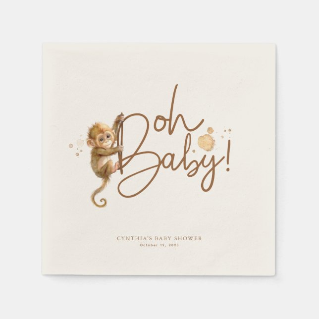 Little Monkey Cute Jungle Safari Baby Shower Napkins (Front)