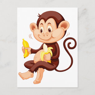 Little monkey eating bananas postcard