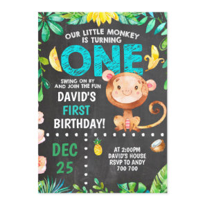 Little Monkey First Birthday Boy Party Invitation