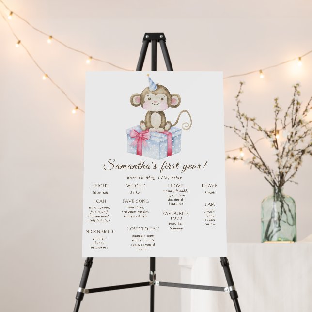 Little Monkey First Birthday Milestone Birthday Foam Board (In Situ (Stand))