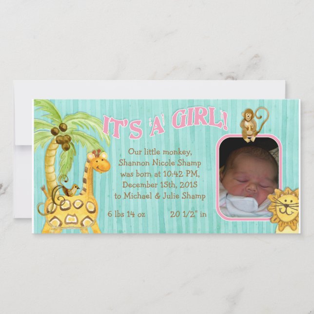 Little Monkey Girl Baby Birth Announcement (Front)