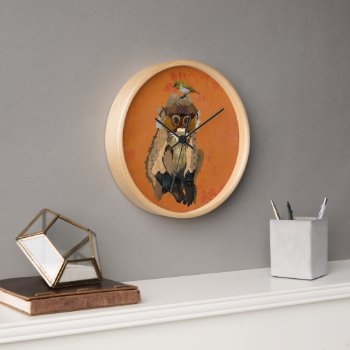 Little Monkey & Golden Bird Clock by Greyszoo at Zazzle