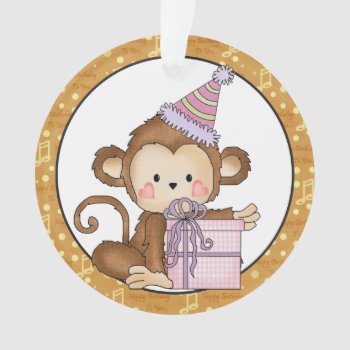 Little Monkey Happy Birthday Ornament by doodlesfunornaments at Zazzle