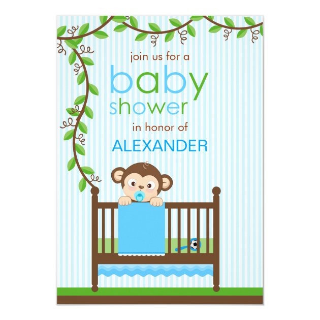 Little Monkey In A Crib Boy Baby Shower Invitation