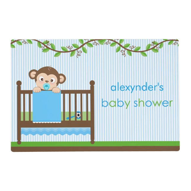 Little Monkey in a Crib Boy Laminated Placemats (Front)