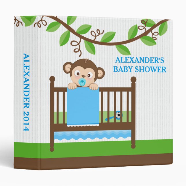 Little Monkey in a Crib Boy Photo Album Binder (Front/Spine)