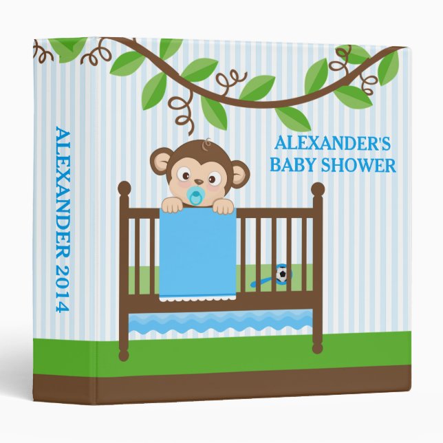 Little Monkey in a Crib Boy Photo Album Binder (Front/Spine)