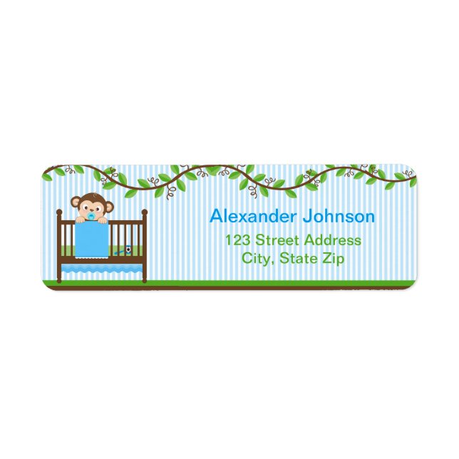 Little Monkey in a Crib Boy Return Address Labels (Front)