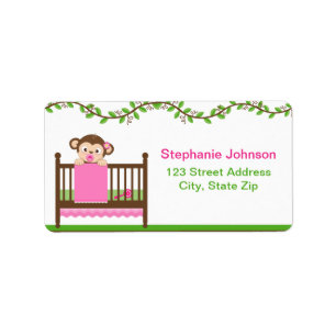 Little Monkey in a Crib Girl Address Labels