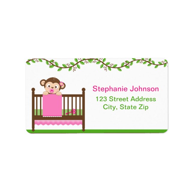Little Monkey in a Crib Girl Address Labels (Front)