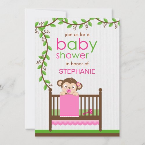 Little Monkey in a Crib Girl Baby Shower Invitation