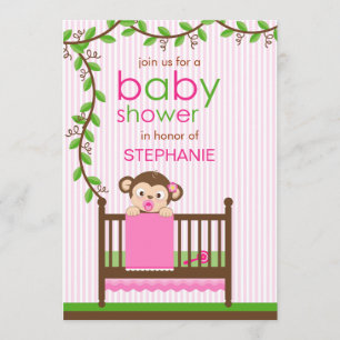 Little Monkey in a Crib Girl Baby Shower Invitation