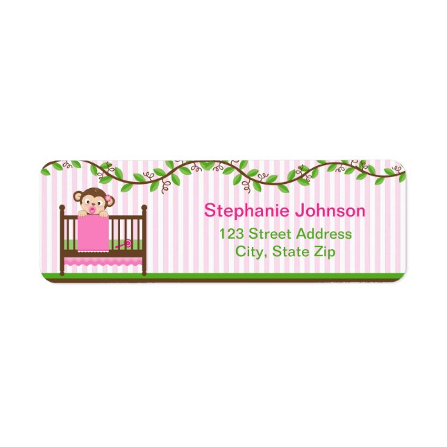 Little Monkey in a Crib Girl Return Address Labels (Front)