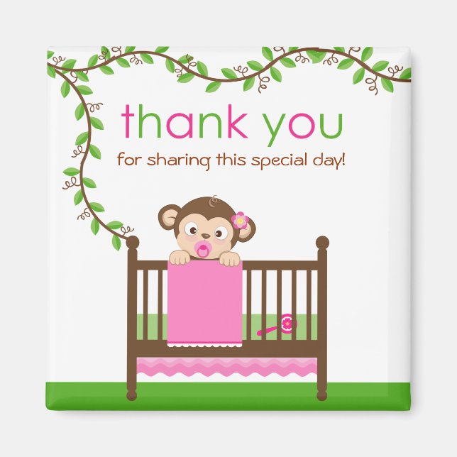 Little Monkey in a Crib Girl Thank You Magnet (Front)
